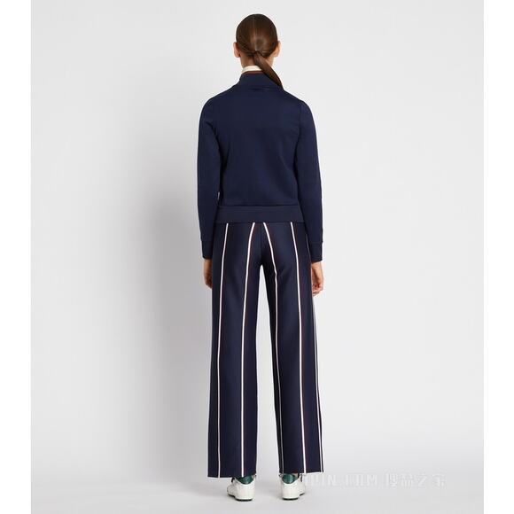 Tory Burch Sport Mini Double Stripe Wide Leg Trousers Pants Navy Blue Small Luxe - Picture 3 of 10